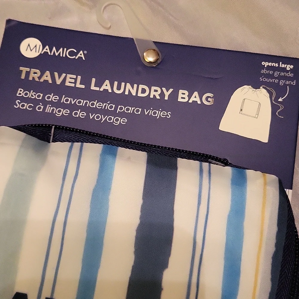 miamica Blue Grey & White Striped Travel Laundry Bag Brand New Li